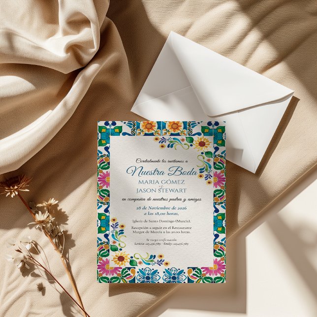 Invitación de Boda Española de Fiesta de Girasoles (Talavera Majolica Sunflower Fiesta Spanish Wedding Invitation)