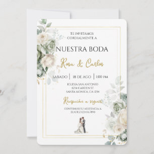 Invitación de boda española esmeralda sage