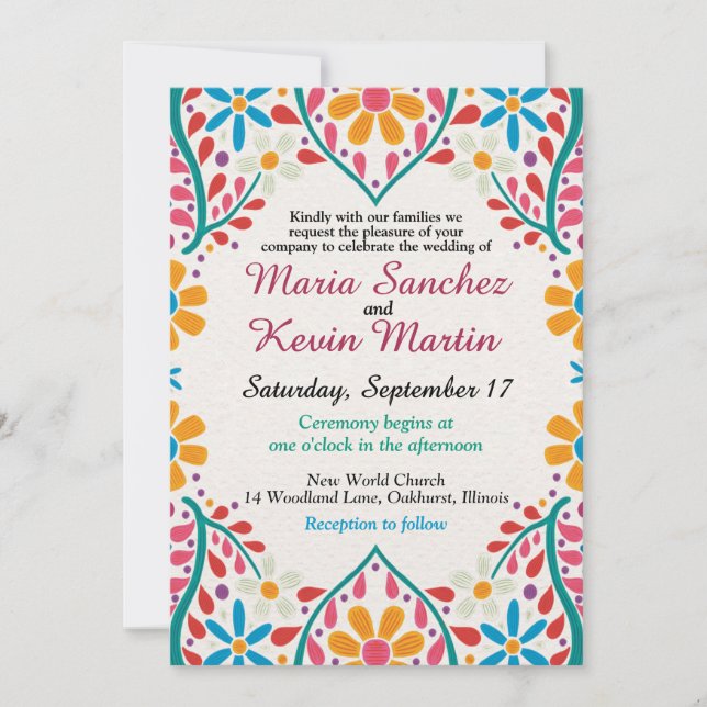 Invitación de boda española Fiesta Floral (Anverso)