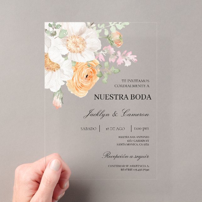 Invitación de boda española floral blanca (Insitu (portátil))