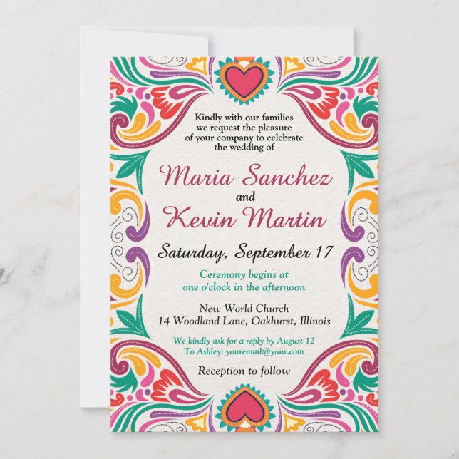 Invitación de boda española Floral Fiesta (Anverso)