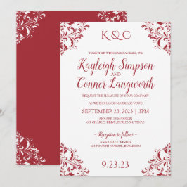 Invitación de boda Esquina Vintage Elegante | Rojo