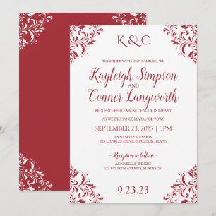Invitación de boda Esquina Vintage Elegante Rojo