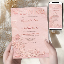 Invitación de boda estampada en rosa polvoriento