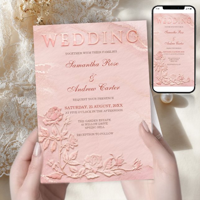 Invitación de boda estampada en rosa polvoriento (Subido por el creador)