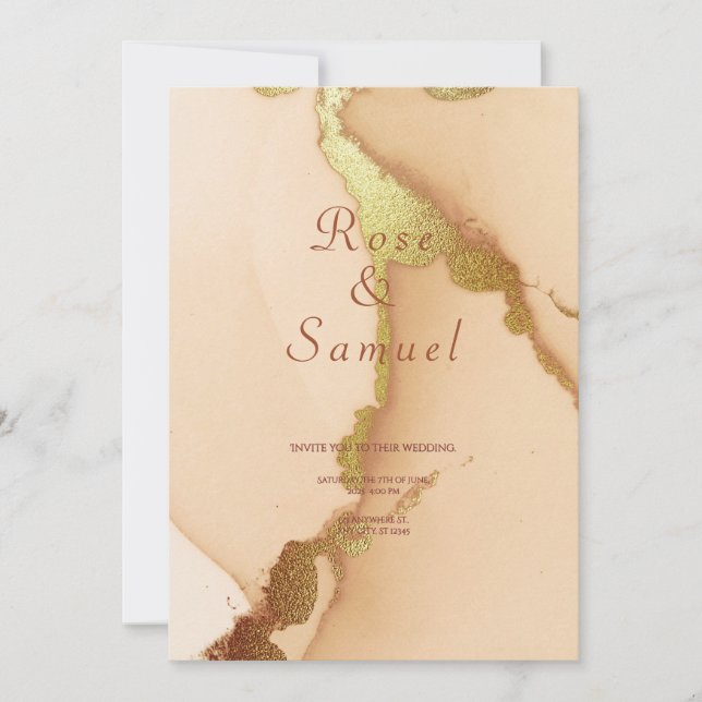 Invitación de boda estética chic con tinta de oro  (Anverso)