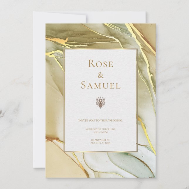 Invitación de boda estética chic oro tinta (Anverso)