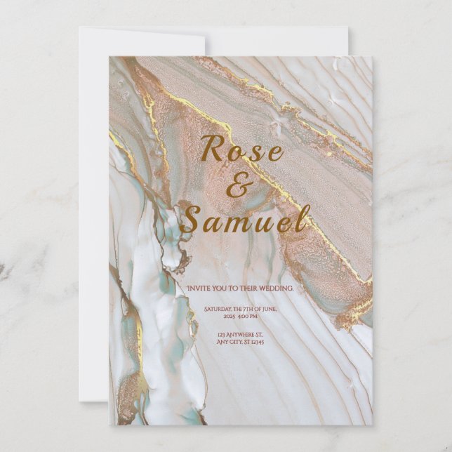 Invitación de boda estética con tinta de oro rosa  (Anverso)