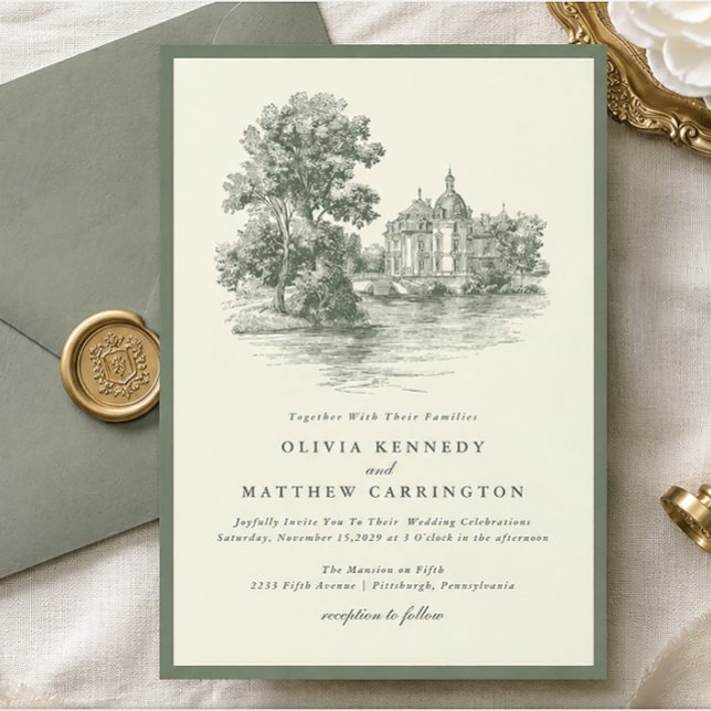 Invitación de boda estética de dinero antiguo de m (P;)