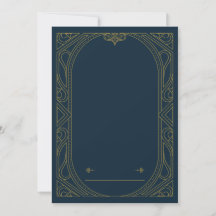 Invitación de boda estilo Art Deco azul oscuro y d