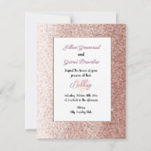 Invitación de boda estilo brillo falso de oro rosa