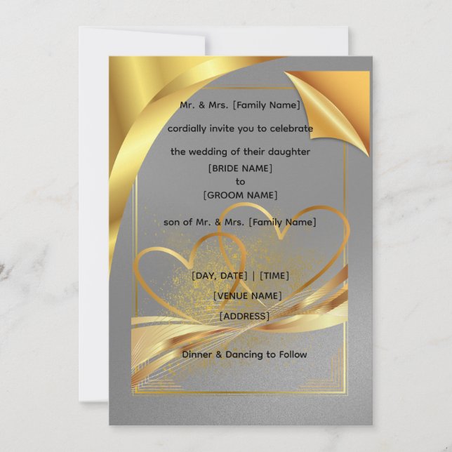 Invitación de boda estilo hoja de oro de lujo | Mo (Anverso)