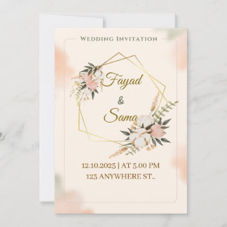 Invitación de boda estilo papel de oro | Letra ele