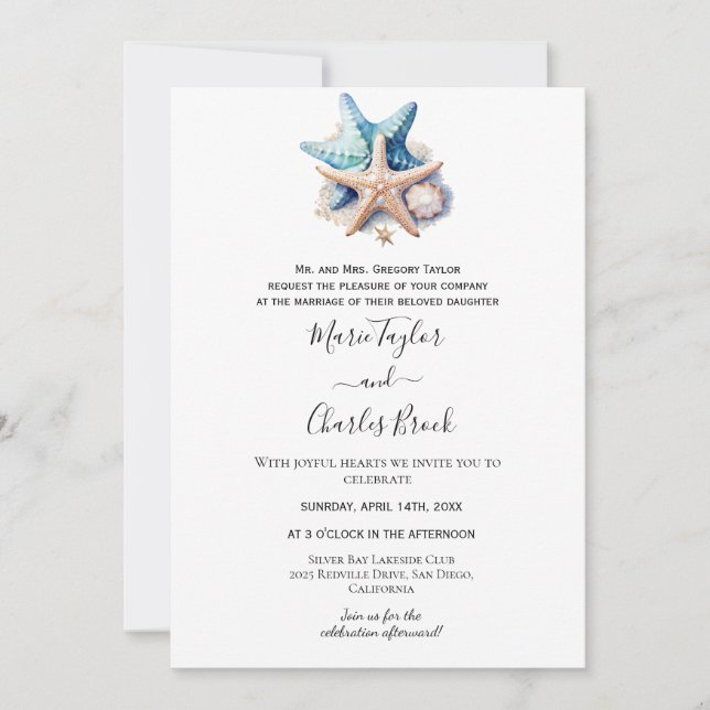 Invitación de boda Estrella de Mar Náutica (Anverso)