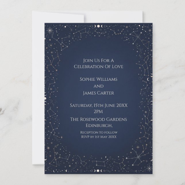 Invitación de Boda Estrella de Medianoche (Anverso)