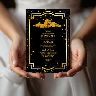 Invitación de Boda Estrellas Celestiales de Oro Ne