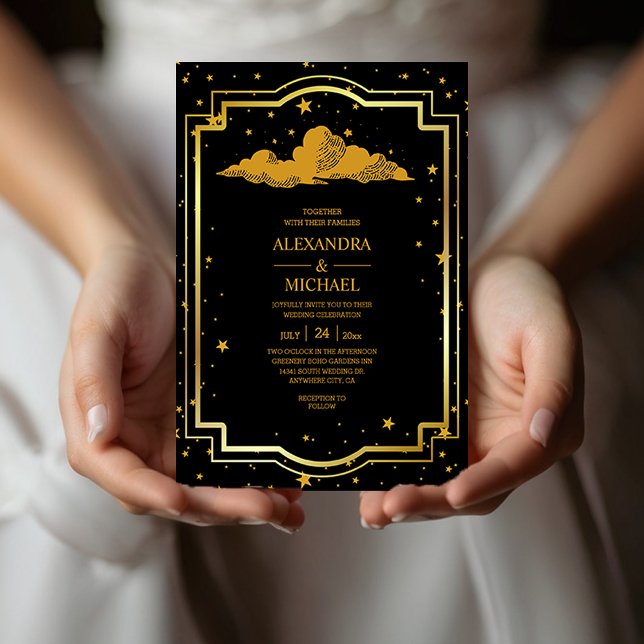 Invitación de Boda Estrellas Celestiales de Oro Ne (Subido por el creador)