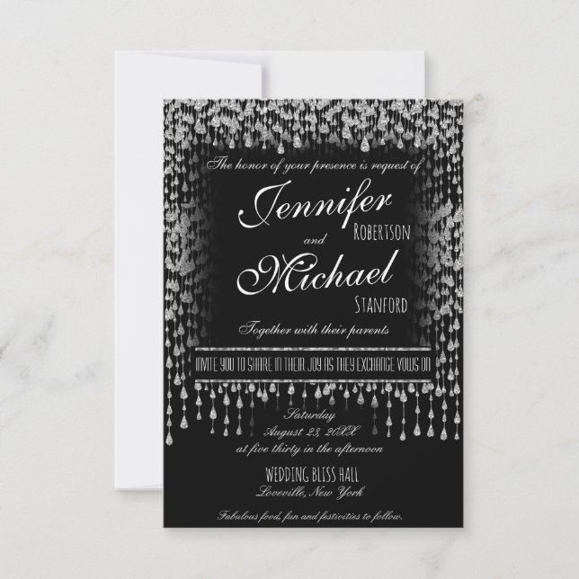 INVITACIÓN DE BODA | Estrellas de caída de plata (Anverso)
