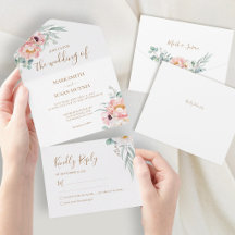 Invitación de Boda Eucalipto Peonías Todo en Uno
