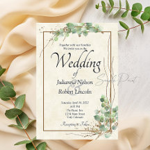 Invitación de boda Eucalipto y dorado con presupue
