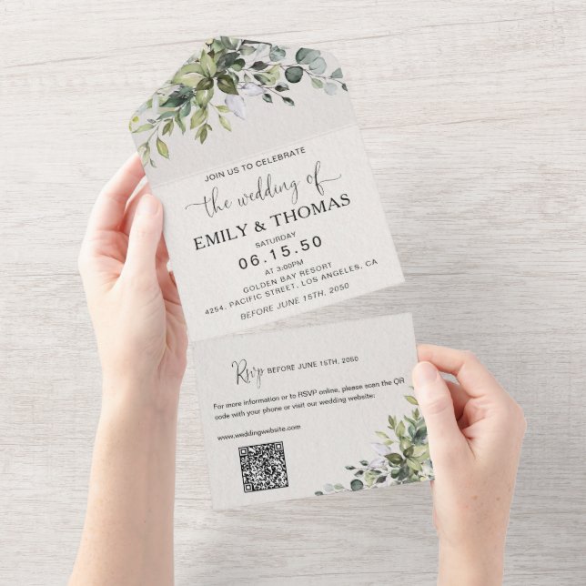 Invitación de boda Eucalyptus todo en uno (desgarro)