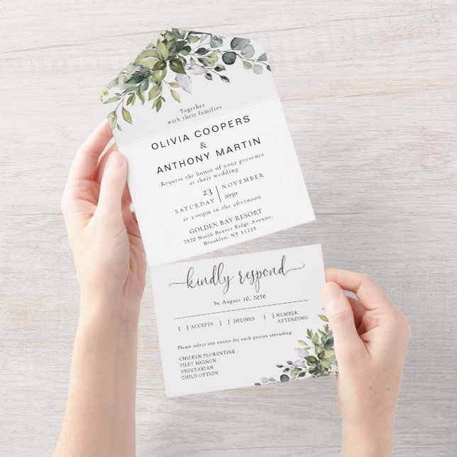 Invitación de boda Eucalyptus todo en uno (desgarro)
