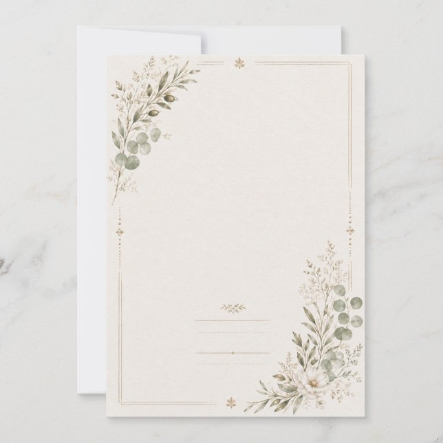 Invitación de boda europea en verde oliva (Anverso)