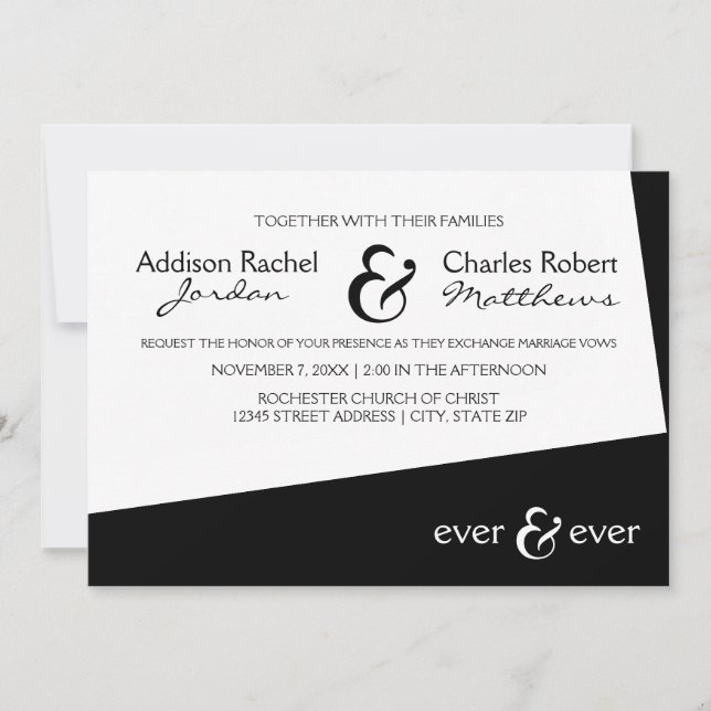 Invitación de boda Ever & Ever Black Angle (Anverso)