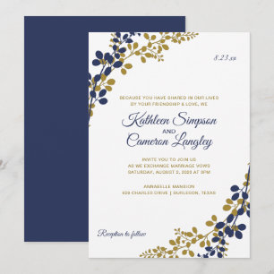 Invitación de boda Exquisite Vines   Azul marino y