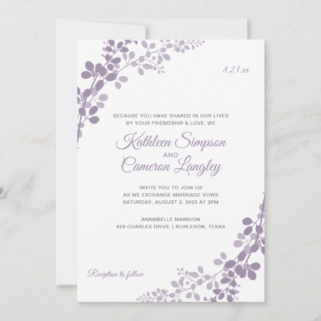 Invitación de Boda Exquisite Vines | Lila Claro (Anverso)