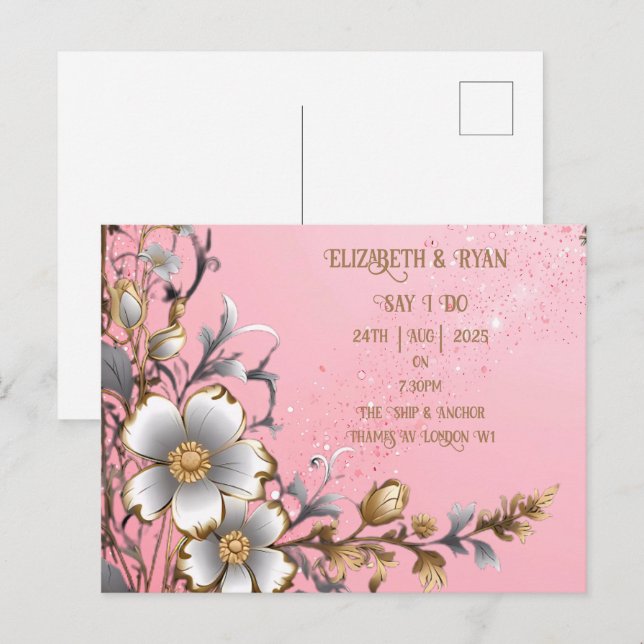 Invitación de Boda Fantasía Floral Romance Rosa (Anverso / Reverso)