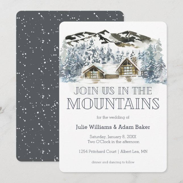Invitación de boda/fiesta de montaña de invierno (Anverso / Reverso)