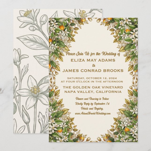 Invitación de Boda Flor de Azahar de Florida (Anverso / Reverso)