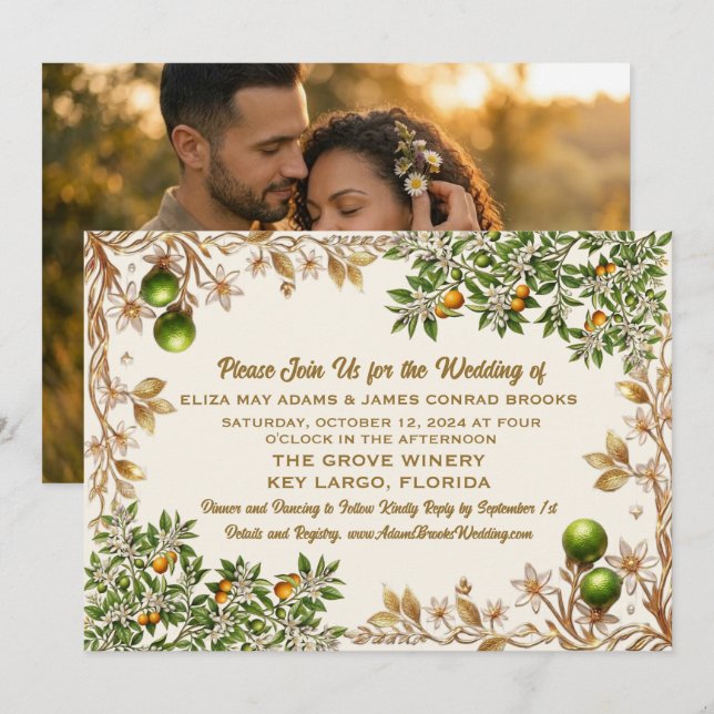 Invitación de Boda Flor de Naranjo de Florida (Anverso / Reverso)