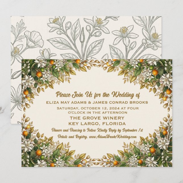 Invitación de Boda Flor de Naranjo de Florida (Anverso / Reverso)