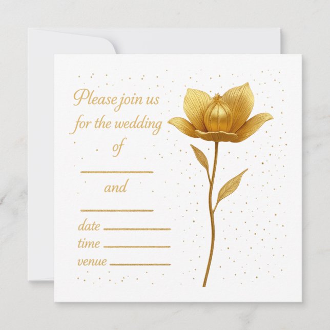 Invitación de Boda Flor de Oro Elegante (Anverso)
