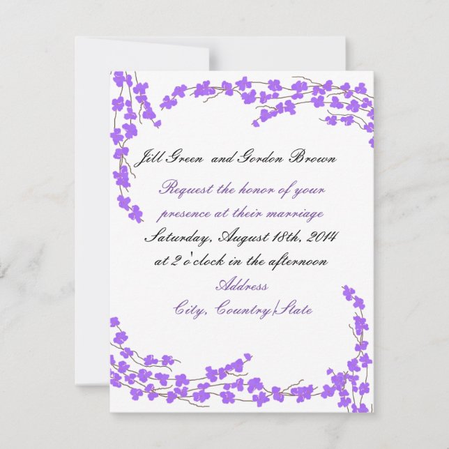 Invitación de boda Flor de Púrpura (Anverso)