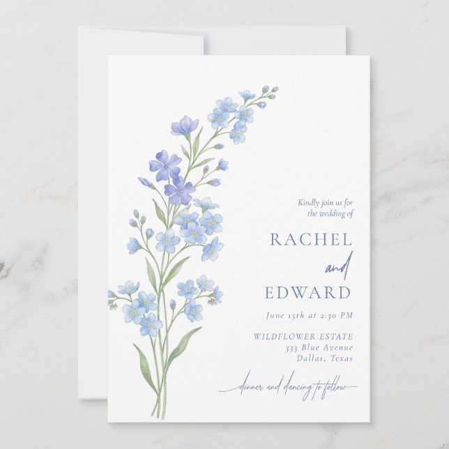 Invitación de Boda Flor Silvestre Azul (Anverso)