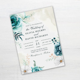 Invitación de Boda Flor Silvestre Verde Azul | Jar