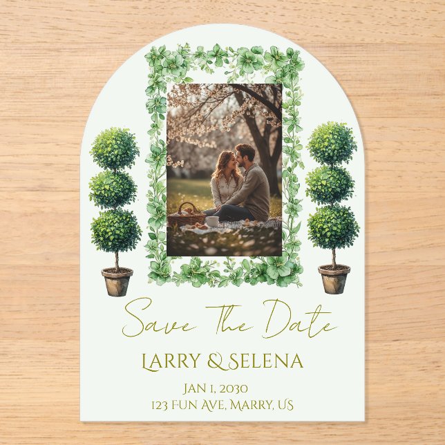 Invitación de boda Flor Verde (Anverso)