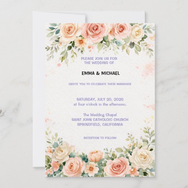Invitación de Boda Floral (Anverso)