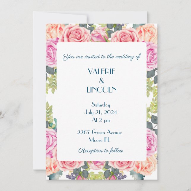 Invitación de boda floral (Anverso)