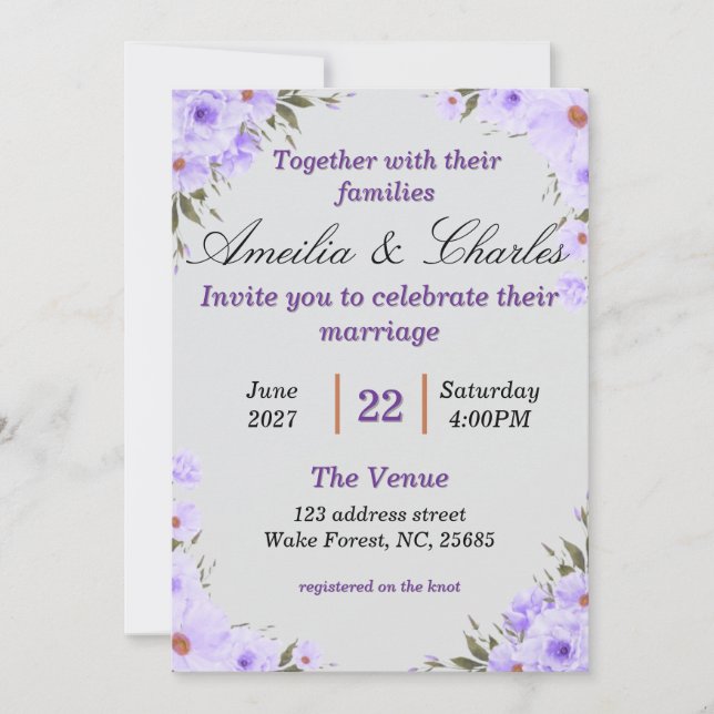 invitación de boda floral (Anverso)