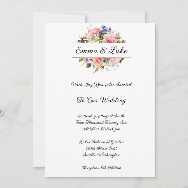 Invitación de boda floral (Anverso)