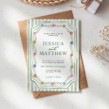 Invitación de boda floral a rayas verdes