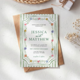 Invitación de boda floral a rayas verdes