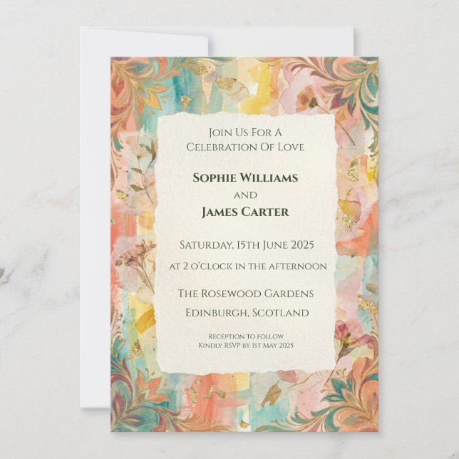 Invitación de boda floral abstracta de otoño (Anverso)