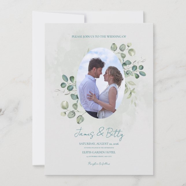 Invitación de boda floral acuarela (Anverso)