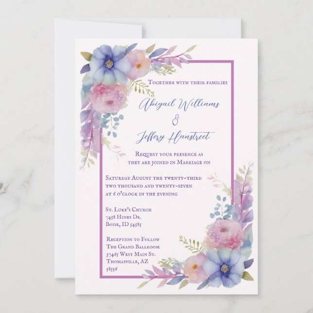 Invitación de boda floral acuarela (Anverso)