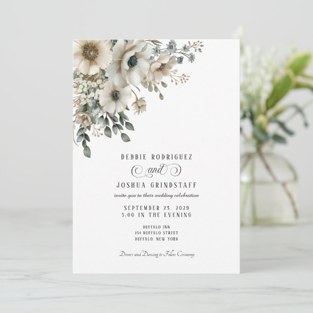Invitación de boda floral acuarela (Anverso de pie)
